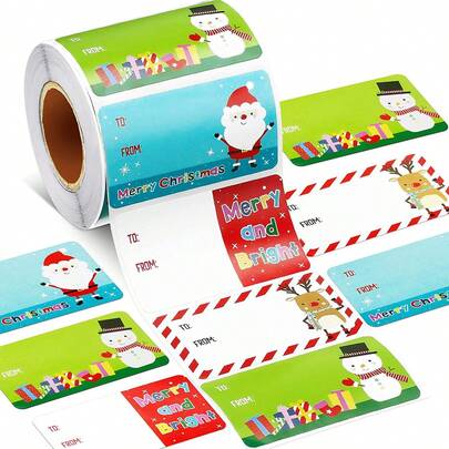500pcs/Roll Christmas Gift Label Stickers, 2in X 1.5in Universal Self-Adhesive Labels For Party Holiday Christmas Eve Gift Wrapping