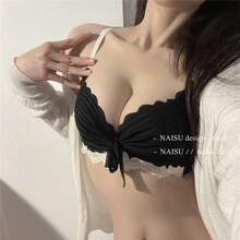 Wireless Bra And Panty Set, Perfect For Beautiful Breasts And Backs. Sexy French Underwear With Firm Support, Cleavage Enhancement, And Soft, Beautiful Undergarments. Perfect For Day And Night. Cute Bra And Panty Set With Butterfly And Non-Woven Fabric Embroidery, Ribbon, And Eyelet Embroidery. No Cup Details. Cute, Plain, And Breathable. Perfect For Spring, Summer, Fall, And Winter. - 黑色的 - 查看 13