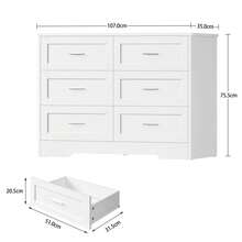 Chest Of Drawers With 6 Drawers, Bedroom Dresser, Multifunctional Wardrobe, Modern Dresser For Living Rooms, Dining Rooms And Entryways, White, 107.00 * 35.00 * 75.50 Cm - 白色 - 查看 5