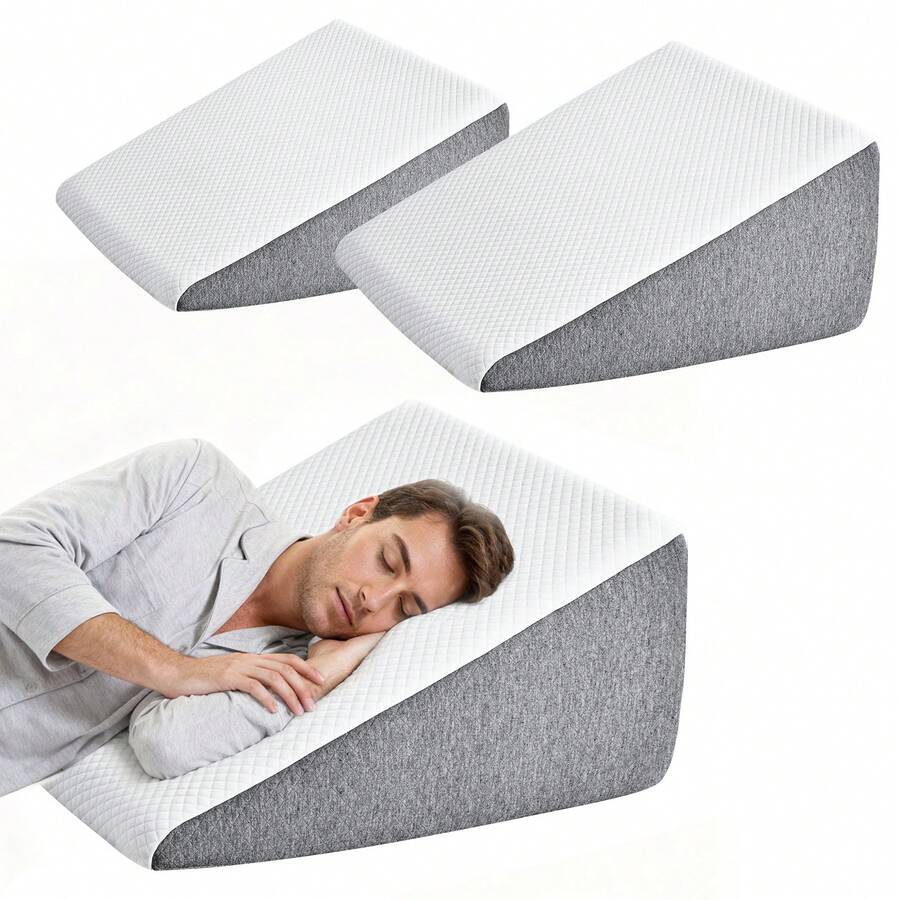 7"-12" Therapeutic Wedge Pillows - Certified Memory Foam For Acid Reflux, Back Pain & Sleep Apnea Relief (3 Heights) #PosturePillow #PainRelief - White and Gray - View 1
