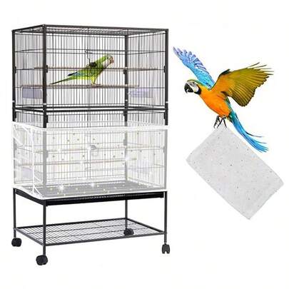 1 pieza Cubierta de jaula de pájaros de malla elástica con borde de color aleatorio, a prueba de polvo, adecuada para pájaros durante todo el año