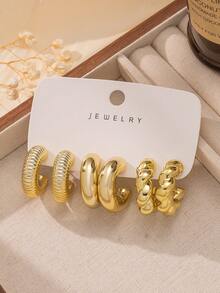 6pcs-12pcs/Set C-Shaped & Water Drop Hoop Earrings For Women - Fashionable Geometric Design, Suitable For Daily Wear & Women Jewelry Gift Earrings