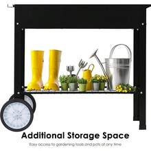 Raised Planter Box With Wheels Outdoor Elevated Raised Garden Bed On Wheels Mobile Planter Cart With Storage Shelf Vegetables, Flowers, Herbs Planting