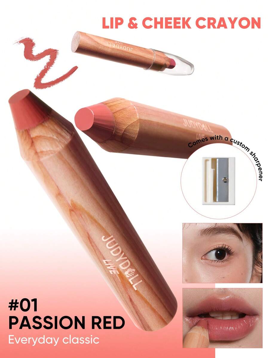 JUDYDOLL LIP & CHEEK BUTTER BALM PENCIL, Nourishing Formula For Autumn/Winter, Outdoor-Friendly Long-Lasting Wear, High Value For StudentsNo-Makeup FaceFaced Makeup - 01 Passion Red - 查看 1