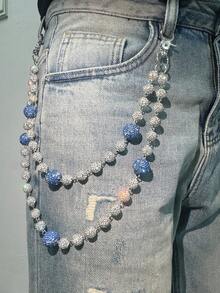 1 Stück modische Straßen Hip-Hop künstliche Kristall Strass Kugel Doppelschicht Taillenkette, handgemachte Körperkette für Männer und Frauen, geeignet für den täglichen Gebrauch