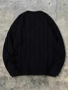 ANDREILEE 男士 V 领休闲宽松开衫毛衣，百搭美式街头风长袖针织衫，春/秋/冬 - 黑色 - 查看 3