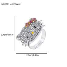 SANRIO 1枚卡通Hello Kitty戒指，镶嵌锆石，可爱猫咪可调节开口戒指，时尚优雅 - 彩色 - 查看 10