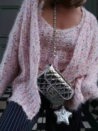 HoloChill 女款年轻时尚休闲撞色鸡心领长袖开衫和无袖背心两件套，圣诞节，2025 年秋冬新品