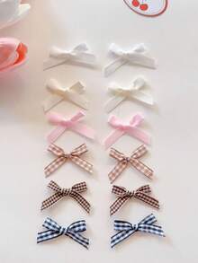 12/10/6 Stück Mädchen Milchkaffee-Farbpalette kariertes Muster Y2K-inspirierte Mini-Schleifen-Haarspangen Set - Süß & niedlich rutschfeste Schleifenspangen für Teenager und Mädchen, vielseitig für alle Haartypen