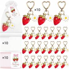 10个草莓钥匙扣派对小礼物，可爱草莓钥匙圈吊坠，附赠感谢卡和薄纱袋，适合婴儿派对、婚礼宾客和圣诞节礼物 - 彩色 - 查看 8