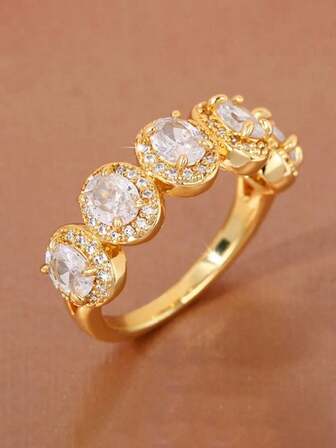 1pc Women's Fashion Sparkling Cubic Zirconia Platinum Color Ring, Jewelry Gift For Wedding Anniversary Party