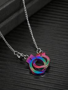 時尚流行男士手銬吊墜項鍊不銹鋼朋克嘻哈風格適合珠寶禮物和時尚外觀 - 銀色 - 查看 9