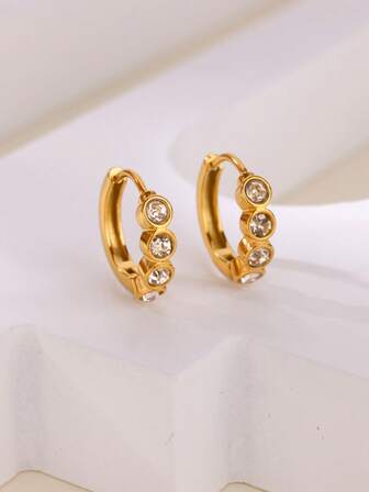 Kadınlar ve Kızlar İçin 1 Çift Kübik Zirkonya Halka Küpe Lüks 18 Ayar Altın Kaplama Piercing Kulak Aksesuarları 2025 Parti Takı Hediyeleri