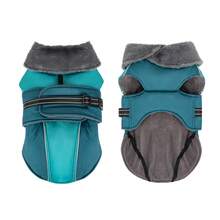 可调节狗狗外套，适合小型犬和中型犬 - 反光羊毛衬里、牵引绳孔、可调节扣环、项圈，让宠物保持温暖