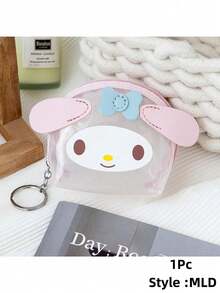 Sanrio 1 Pç Carteira Bonita Hello Kittys Kuromi Melody Cinnamoroll Transparente Portátil Moeda Fones de Ouvido Armazenamento Zero Carteira (Algumas Peças Podem Ser Aleatórias)