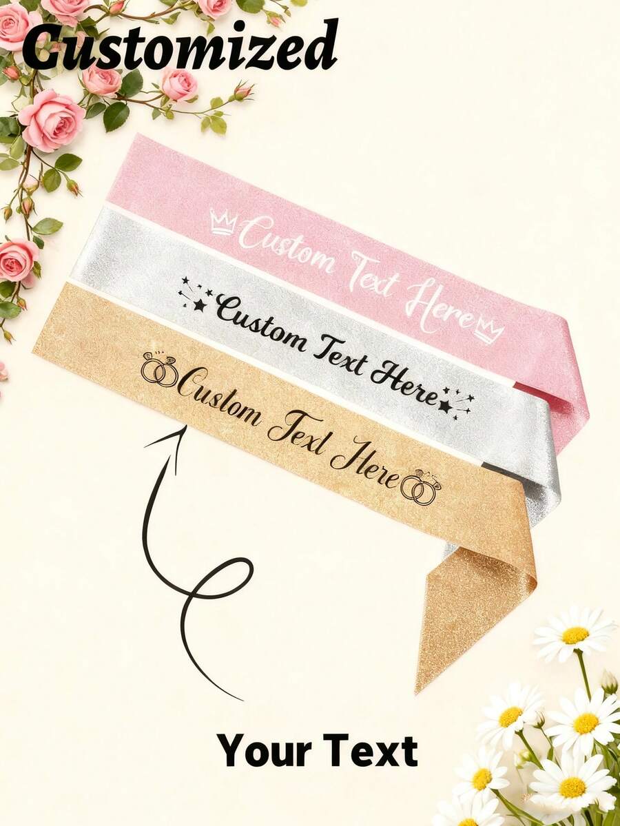 1pc Customized Text Ribbon, Personalized Slogan Sash, Customized Birthday Sash, Customizable Bachelorette Party Sash, Ideal Gift For Him, Ideal Graduation Gift For Her - Multicolor - View 1