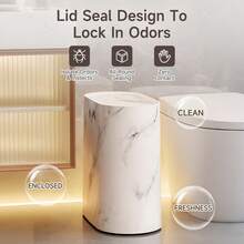 LOVEWE 1 Set 3.7-Gallon Odor-Proof Trash Cans (Double Bucket, Plastic), Marble & Wood Grain With Handles/Push-On Lids - 2pcs黑色+木紋色 - 查看 2