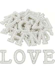 26片珍珠字母贴片，带背胶，DIY配件，水钻图案贴片，适用于帽子、珠宝、蛋糕、婚礼、情人节、浪漫水晶皇冠装饰 - 彩色 - 查看 6