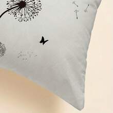 1 pieza Funda de cojín con diseño minimalista de diente de león en blanco y negro, decoración de mariposa, tela de poliéster impresa por un solo lado, adecuada para la decoración del hogar moderno