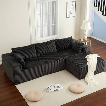 Hodeffior 274CM Modular Sectional Sofa, Cloud Sectional Couches For Living Room, Modular L-Shape Sofa Couch With Chaise, Corduroy Sponge Compression Sofa With Deep Seat For Living Room Bedroom, No Assembly Required