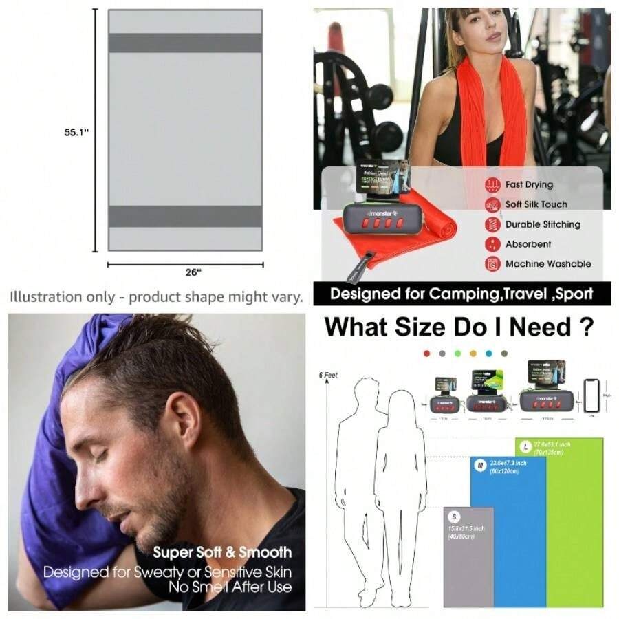 Toalla de microfibra, toalla de viaje, toalla de camping, tamao pequeo 15. pulgadas 31.5 pies, secado rpido, suave y ligera, adecuada para gimnasio, playa, natacin, mochileros y ms - Rojo + 55.10" x 26.00" - Ver 1