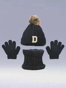 3pcs Kids Winter Knitted Warm Hat, Gloves And Scarf Set, Back To School Gift - Black - View 29
