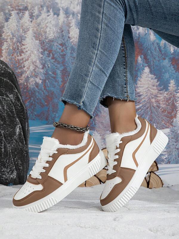 Women's Canvas Sneakers, Winter Warm Lining, Fashion Low-Top Lace-Up Skateboard Shoes, Versatile Lightweight Casual Sports Shoes