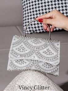 Bolso de mano de lujo con perlas, elegante bolso de fiesta, bolso versátil de moda hecho a mano estilo europeo para mujeres