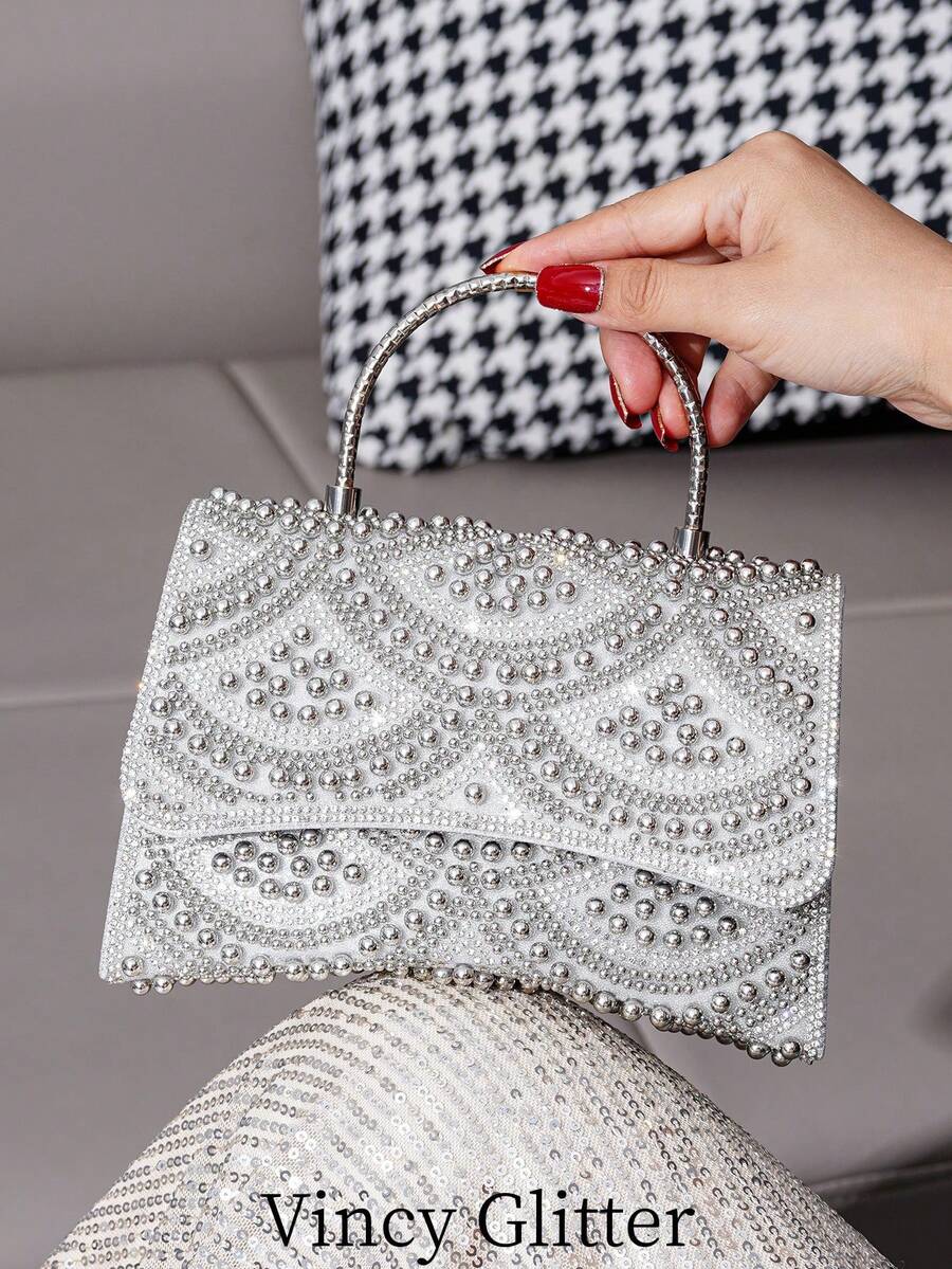 Bolso de mano de lujo con perlas, elegante bolso de fiesta, bolso versátil de moda hecho a mano estilo europeo para mujeres