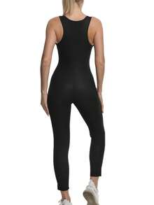 2025 Nuevo Mono de Sauna Fitness de 4 en 1 para Dar Forma, Conjunto Exclusivo de Yoga Sauna para Pérdida de Peso de Mujer: Mono Camiseta de Corte Minimalista de unicolor con Cintura Alta, Mono de Sauna para Dar Forma a la Mujer con Soporte de Busto Fijo + Diseño con Cremallera, Emparejado con Cinturón de Cintura Recubierto de PU, Silueta de Entrenamiento talla grande Prominente, Adecuado para Fitness, Correr, Ejercicio y Otros Escenarios