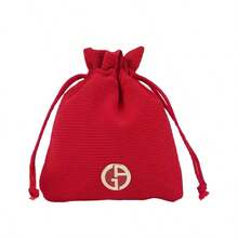 Armani Bolsa de maquillaje con cordón rojo - Bolsa de cosméticos y monedas de doble uso, organizador de almacenamiento de moda