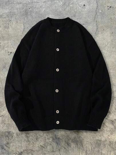 Herren Lässig einfarbiger Rundhals Twist Open Langarm gestrickter Cardigan, vielseitiger Street-Style, geeignet für Frühling, Herbst, Winter