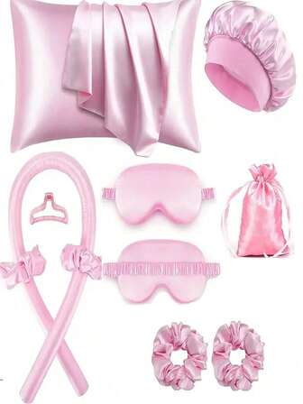 2/10/12 Pcs Hair Styling Tool Set, Including 1 Curling Iron, 1 Silk Pillowcase, Hair & Skin Queen Series, No-Heat Silk Curling Set, Overnight Curlers, 1 Soft Sleep Mask, Curling Irons, No-Heat Curlers, Curling Irons, Salon Hair Products And Accessories, Beauty Travel Essentials,Curly Hair,Hair Rollers,Hair Curler,Heatless Curl,Heatless Curls,Hair Curlers,Rollers,Hair Curl,Rollers For Hair,Curly Hair Tools,Hair Rollers,Hair Roller,Curls Diffuser,Hair,Travel,Hair Products,Hair Tools,Hair Stuff,Barber,Barber Accessories,Barbershop,Hairdressing Equipment