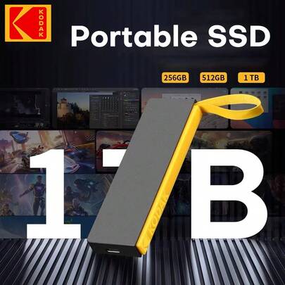 Kodak Kodak Portable External SSD 1TB Solid State Drives USB C 512gb Hard Disk 256gb High Speed USB3.2 Type-C 2 In 1 PSSD For Computer Smartphone