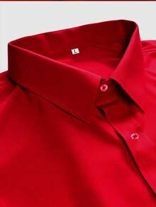 Áo sơ mi nam tay dài cài nút màu trơn thường ngày, mùa xuân/thu - Đỏ - Xem 4