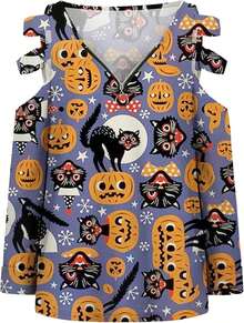 Blusa Estampado de Gato Lunar - Negro - Ver 2