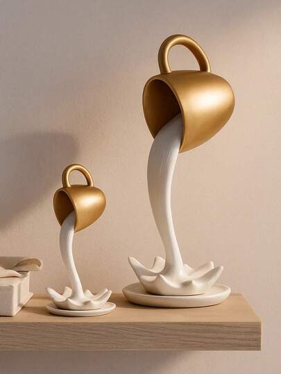 Escultura de xícara de café derramada em resina (1 peça), estátua de xícara derramada, decoração para casa/escritório.