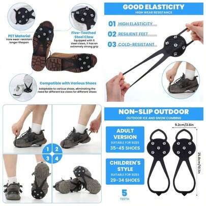2 Pairs Cleats Shoes And Boots, Snow Gripper ShoeBoot Traction Cleats With 5 Steel Spikes, Non - Slip Gripper Spikes Crampons Walking, Climbing, Outdoor