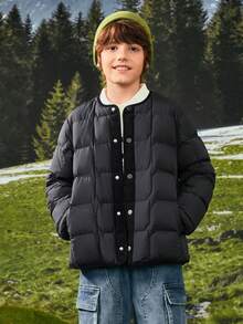 Balabala Jachetă ușoară cu puf pentru copii, bebeluși și copii mici 2025, iarnă, haine exterioare moi și călduroase - Negru - Vizualizare 1