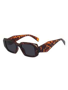 نظارة بإطار بني بطبعة نمر بشكل متعدد الأضلاع بطراز رجعي، مناسبة للتصوير الشارعي والقيادة والسفر والاستخدام اليومي