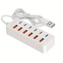 12-Port USB Fast Charging Station - 6*Type-C PD + 6*USB-A Ports, Up To 25W Per Port, Compact Design, High-Speed Charging For Laptops/Tablets/Multiple Devices, Workspace Power Hub For Tech Enthusiasts, Power Board, Usb Charger/Multi-Port Charger, Usb Charging Station, Electric Extension, Type C Fast Charger, Multiplug/Multi-Outlet Strip, Hub Usb, Laptop Accessory, Usb Adapter, Pc Accessory, Usb C Hub, Docking Station, Usb Hub/Multi-Port Hub