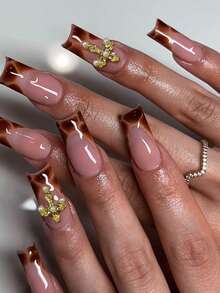 Eleva tu estilo con, Juego de 24 uñas postizas acrílicas cuadradas largas con estampado de leopardo y decoración 3D de cruz en marrón, con pegamento de gelatina y lima de uñas incluidos. Uñas francesas perfectas para uso diario, trabajo, fiestas y eventos para mujer y niña.