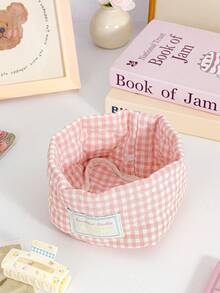 1pc Stylish Plaid Pattern Desktop Storage Basket, Desk Organizer Basket For Makeup Brushes, Cosmetics, Decorative Items, Earphones, Lipsticks, Portable For Picnic - Multicolor - View 14