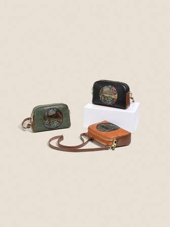 Sac à épaule rétro pour femmes avec motif éléphant, design à double fermeture éclair pour ranger séparément le téléphone, les clés, le rouge à lèvres, les mouchoirs et autres petits articles. Convient pour les déplacements et les courses.