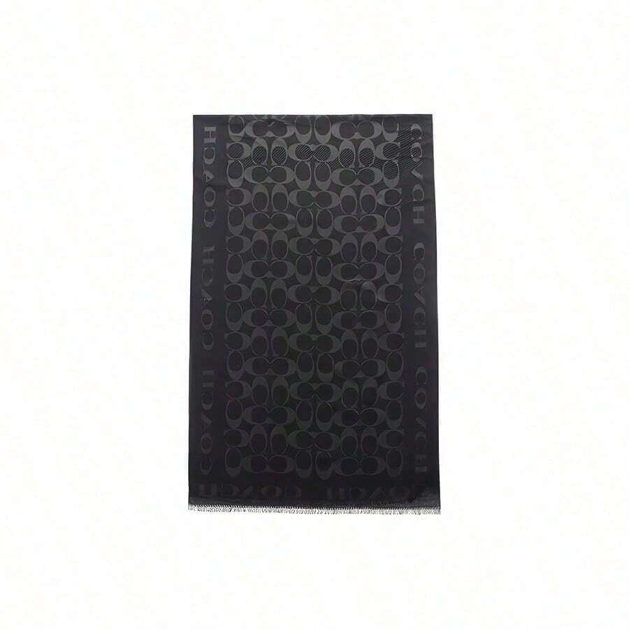 Coach 1PC Scarf For Women/Men, Square Shawl, Black Letter Print, High-End And Luxurious Women's Accessory, Warm In Autumn And Winter, Versatile Clothing, Suitable For Daily/Work/Outdoor Camping Wear, Christmas, Christmas Eve, Abaya.CB690-BLK