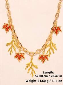 1 Pieza Collar de hoja de arce con gema naranja de diseño único y exquisito, de estilo dorado y sencillo, versátil para uso diario, regalo ideal para fiestas, joyería para mujer