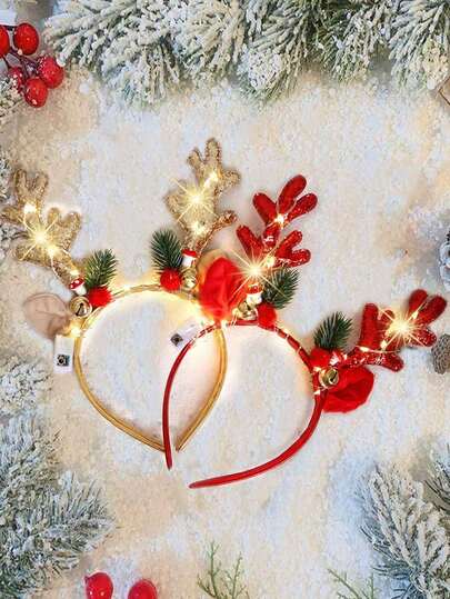 1 faixa de cabeça luminosa de chifre de veado para Natal, faixa de cabeça luminosa de rena com LED, luz amarela piscante, alimentada por bateria, acessório de faixa de cabeça para festa de Natal, adequado para mulheres, Natal, Halloween, casamentos, aniversários, bailes de máscaras, carnavais, decoração de festa de Natal, acessórios de decoração de Natal, chapéu leve, essencial para festas de ano novo, presente de Natal perfeito