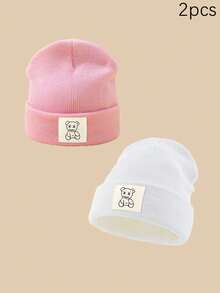 1/2/3pcs Unisex Line Bear Print Knit Beanie Hat, Soft Warm Casual Outdoor Fashion Headwear, Suitable For Daily Wear
