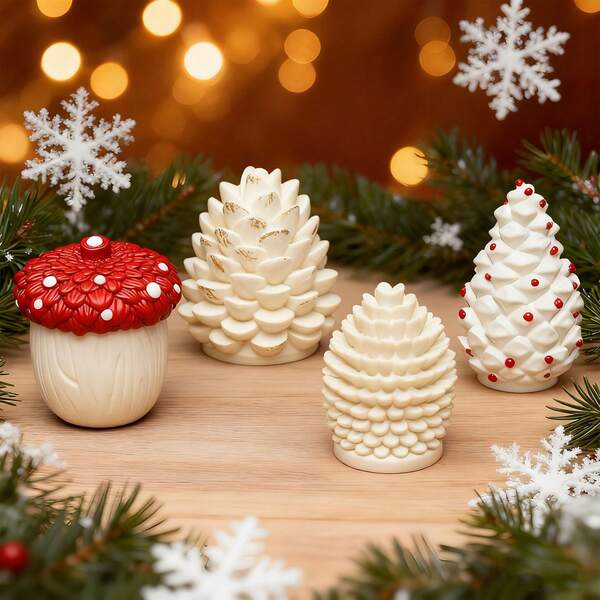 Realistic Pine Cone Candle Silicone Mold, DIY 3D Christmas Mold, For DIY Candles/Soap/Plaster/Clay Epoxy Resin Crafts, Festive Christmas Home Decor & Handmade Gifts, Durable & Flexible,Multi-Shaped Gift Making Supplies