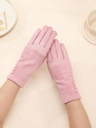 1 Pair Solid Color Casual Elegant Polyester Beaded Ladies Gloves, Suitable For Mature Party, Evening Date, Sports, Casual Outings, Autumn/Winter